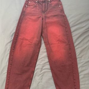 BDG Red Tint Logan Cinch Back Boyfriend Barrel Jeans